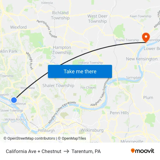 California Ave + Chestnut to Tarentum, PA map