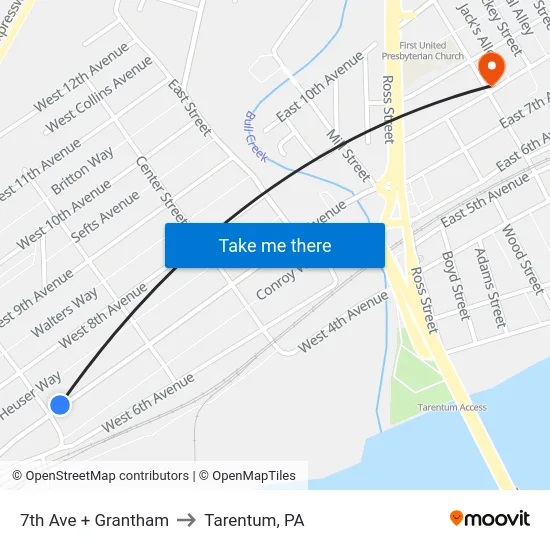 7th Ave + Grantham to Tarentum, PA map