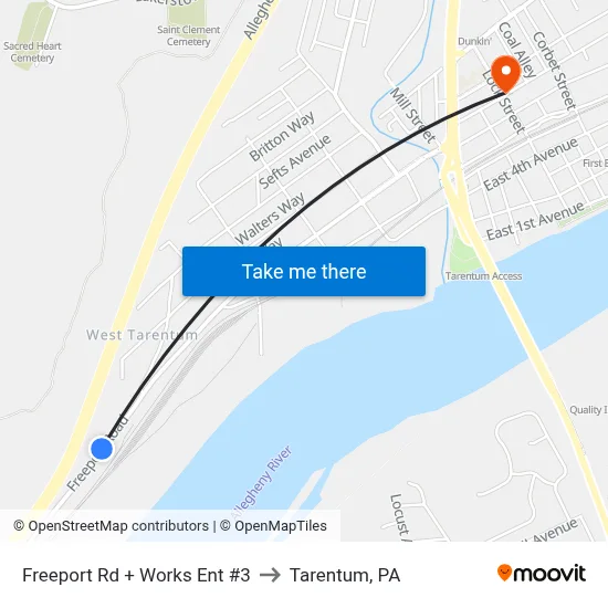 Freeport Rd + Works Ent #3 to Tarentum, PA map