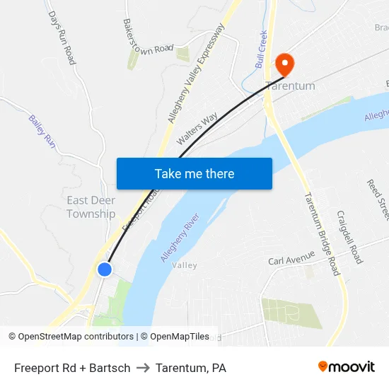 Freeport Rd + Bartsch to Tarentum, PA map