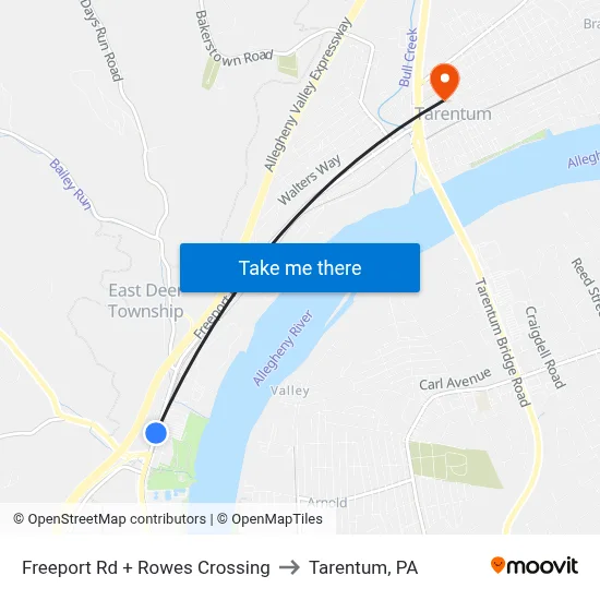 Freeport Rd + Rowes Crossing to Tarentum, PA map