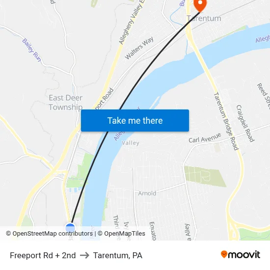 Freeport Rd + 2nd to Tarentum, PA map