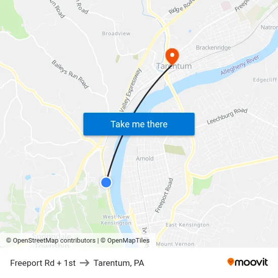 Freeport Rd + 1st to Tarentum, PA map