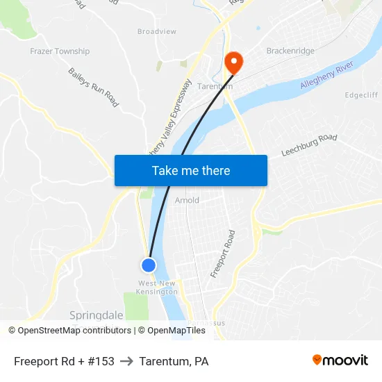 Freeport Rd + #153 to Tarentum, PA map