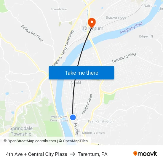 4th Ave + Central City Plaza to Tarentum, PA map