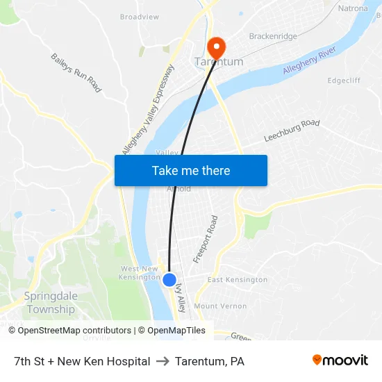 7th St + New Ken Hospital to Tarentum, PA map