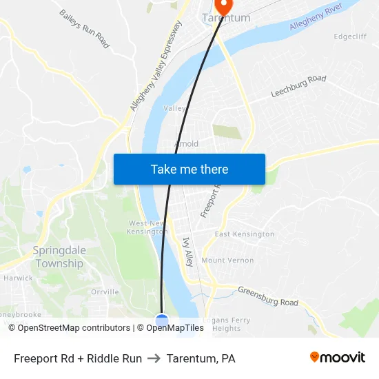Freeport Rd + Riddle Run to Tarentum, PA map