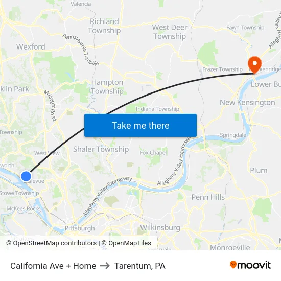 California Ave + Home to Tarentum, PA map