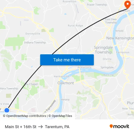 Main St + 16th St to Tarentum, PA map