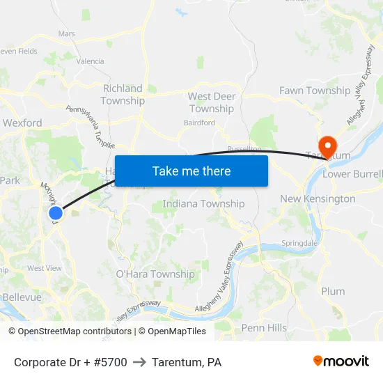Corporate Dr + #5700 to Tarentum, PA map