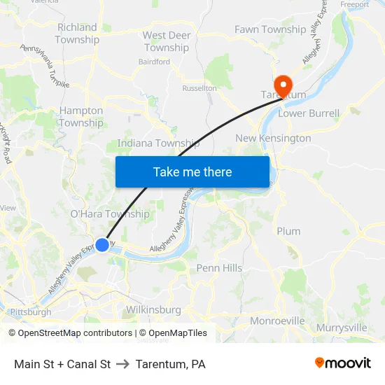 Main St + Canal St to Tarentum, PA map