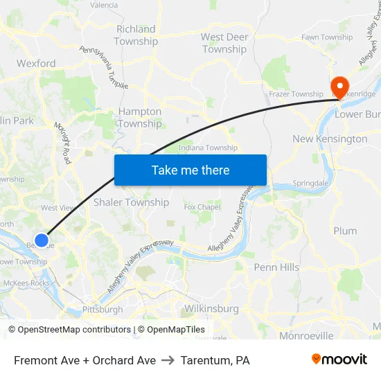 Fremont Ave + Orchard Ave to Tarentum, PA map