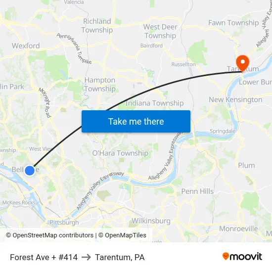 Forest Ave + #414 to Tarentum, PA map