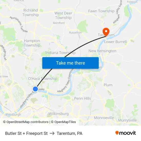 Butler St + Freeport St to Tarentum, PA map