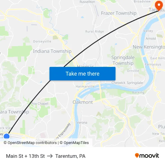 Main St + 13th St to Tarentum, PA map