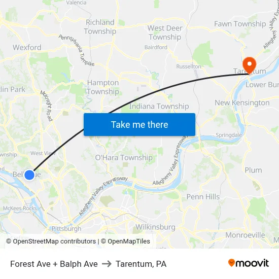 Forest Ave + Balph Ave to Tarentum, PA map