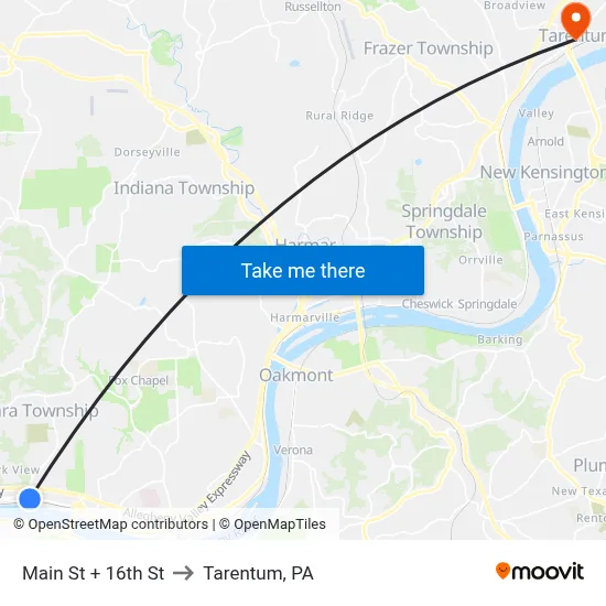 Main St + 16th St to Tarentum, PA map