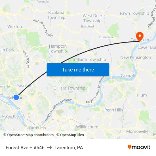 Forest Ave + #546 to Tarentum, PA map