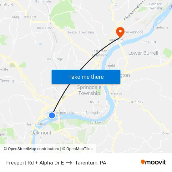 Freeport Rd + Alpha Dr E to Tarentum, PA map