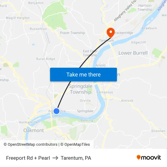 Freeport Rd + Pearl to Tarentum, PA map