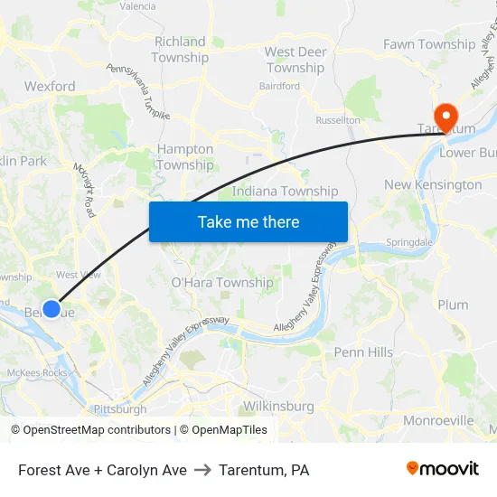 Forest Ave + Carolyn Ave to Tarentum, PA map