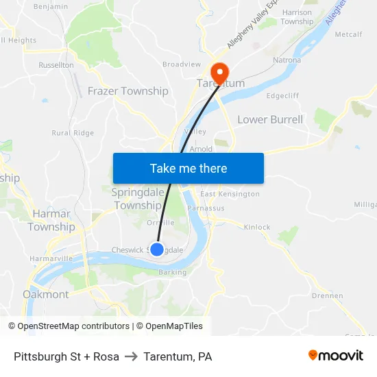 Pittsburgh St + Rosa to Tarentum, PA map