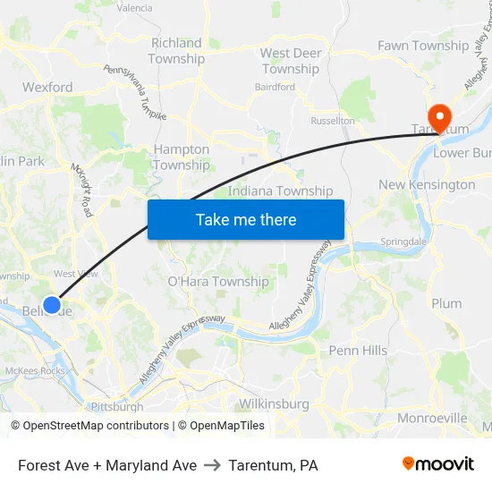 Forest Ave + Maryland Ave to Tarentum, PA map