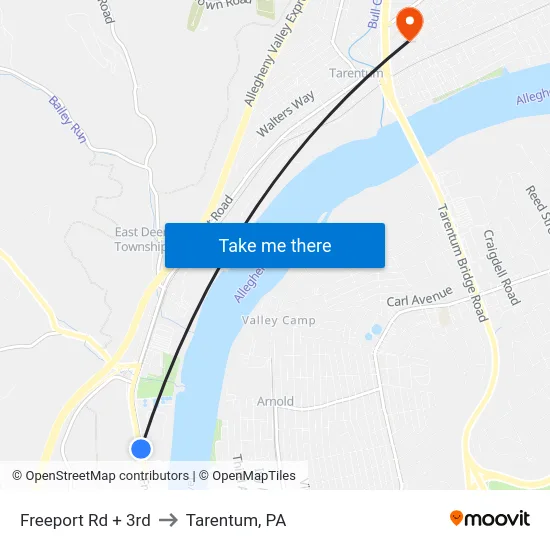 Freeport Rd + 3rd to Tarentum, PA map