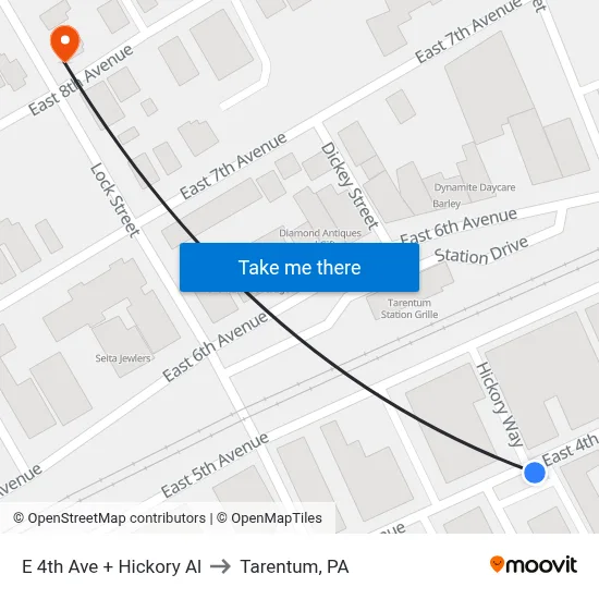 E 4th Ave + Hickory Al to Tarentum, PA map