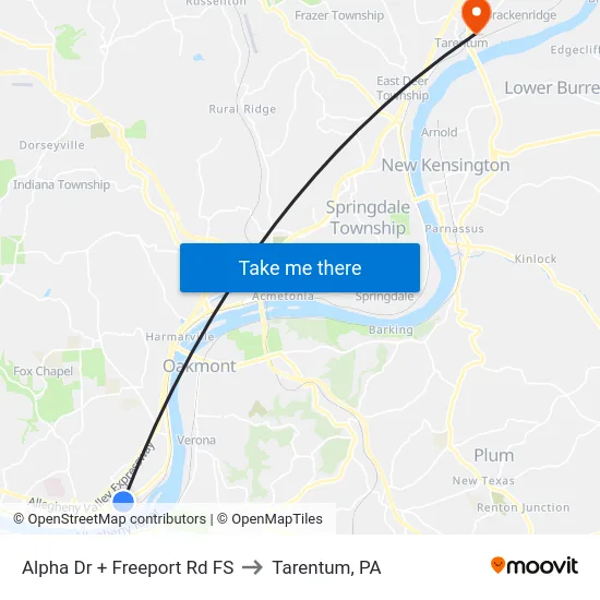 Alpha Dr + Freeport Rd FS to Tarentum, PA map