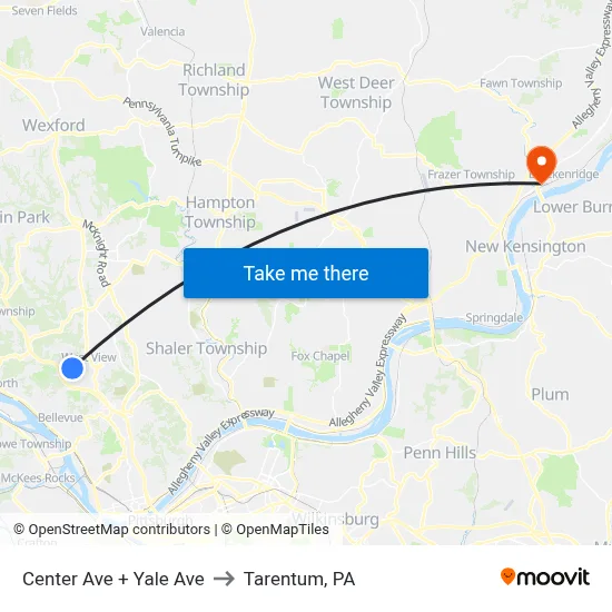Center Ave + Yale Ave to Tarentum, PA map