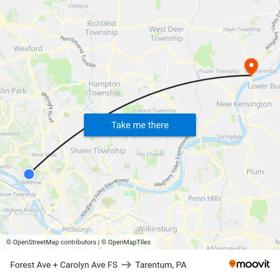 Forest Ave + Carolyn Ave FS to Tarentum, PA map