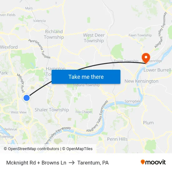 Mcknight Rd + Browns Ln to Tarentum, PA map