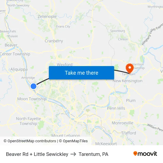 Beaver Rd + Little Sewickley to Tarentum, PA map