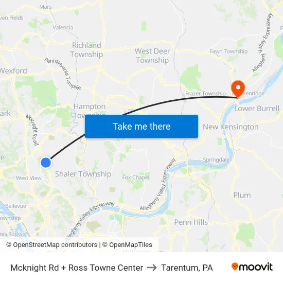 Mcknight Rd + Ross Towne Center to Tarentum, PA map