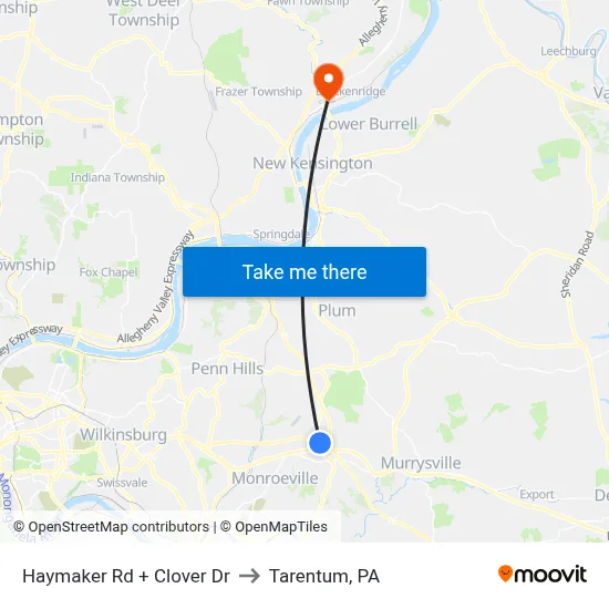 Haymaker Rd + Clover Dr to Tarentum, PA map