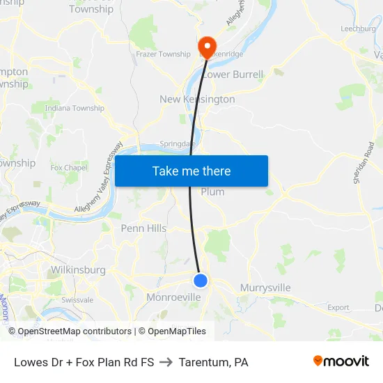 Lowes Dr + Fox Plan Rd FS to Tarentum, PA map