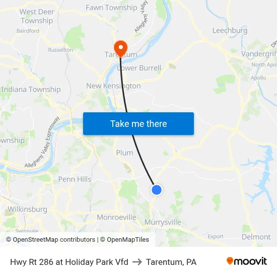 Hwy Rt 286 at Holiday Park Vfd to Tarentum, PA map