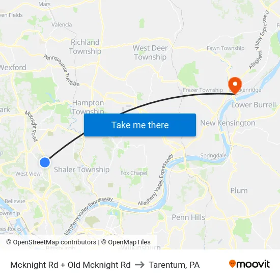 Mcknight Rd + Old Mcknight Rd to Tarentum, PA map