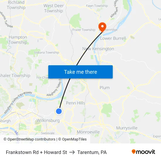 Frankstown Rd + Howard St to Tarentum, PA map