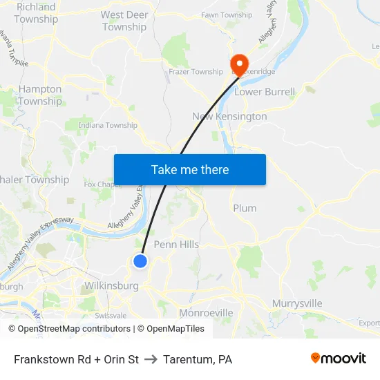 Frankstown Rd + Orin St to Tarentum, PA map