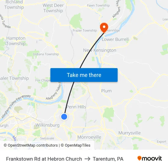 Frankstown Rd at Hebron Church to Tarentum, PA map