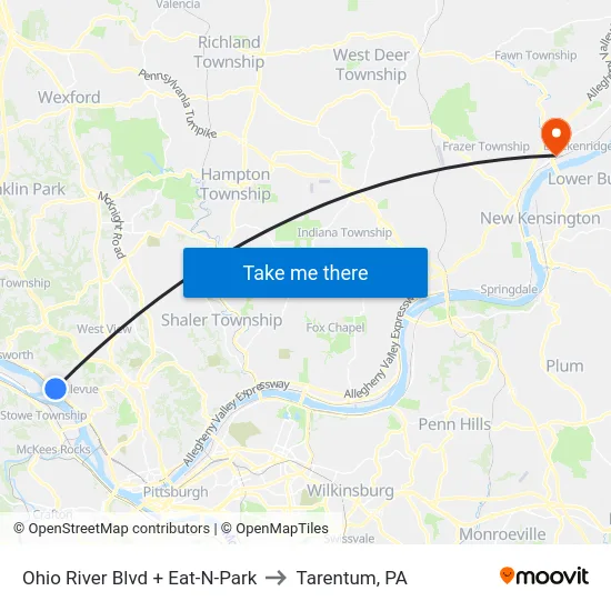 Ohio River Blvd + Eat-N-Park to Tarentum, PA map