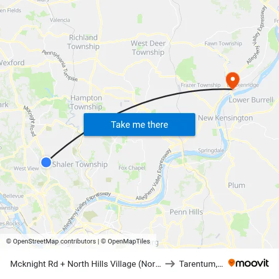 Mcknight Rd + North Hills Village (North Ent) to Tarentum, PA map