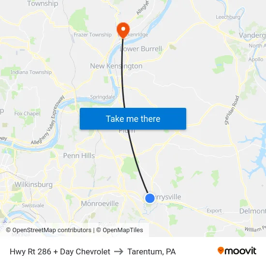 Hwy Rt 286 + Day Chevrolet to Tarentum, PA map