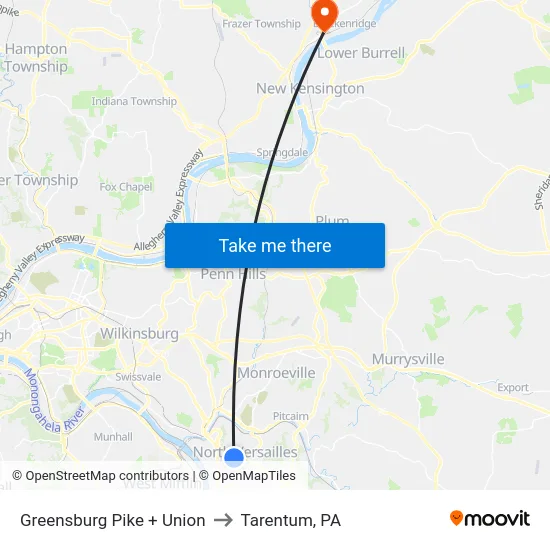 Greensburg Pike + Union to Tarentum, PA map