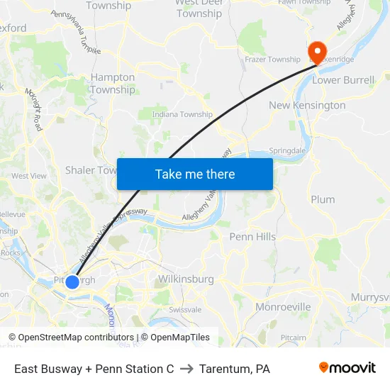 East Busway + Penn Station C to Tarentum, PA map