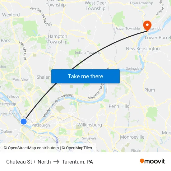 Chateau St + North to Tarentum, PA map