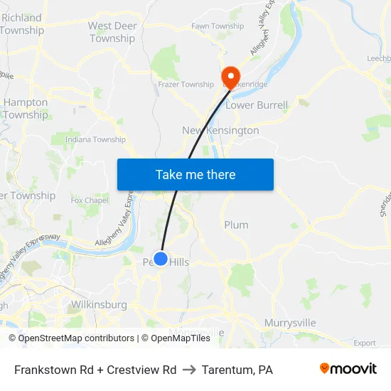 Frankstown Rd + Crestview Rd to Tarentum, PA map