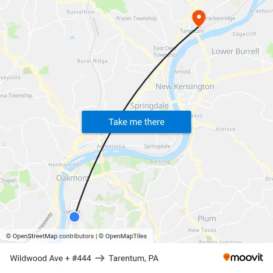 Wildwood Ave + #444 to Tarentum, PA map